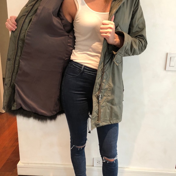 SAM fox fur lined coat/ vest hooded parka